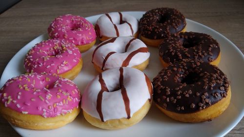 High angle view of dessert on table