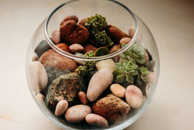 High angle view of vegetables in bowl on table