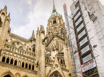 Low angle view of temple against building