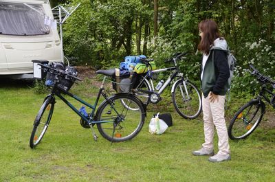 Rear view of bicycle in a  farm