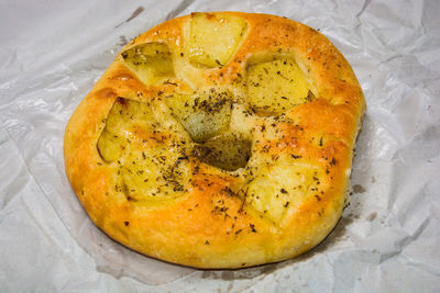 High angle view of bread in plate