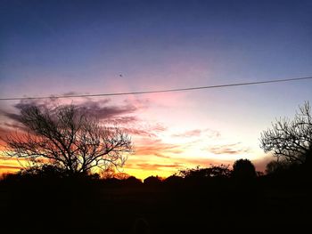 Silhouette trees against dramatic sky during sunset