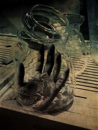High angle view of carving on table