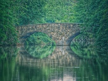 View of bridge over calm lake