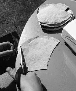 High angle view of man having food