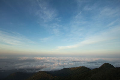 Scenic view of mountains against sky during sunset