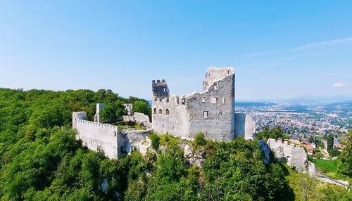 Panoramic view of historic building against blue sky