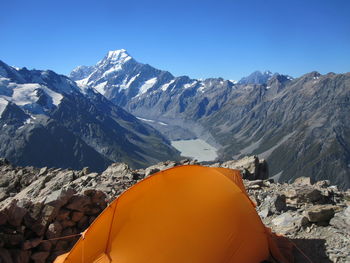 Scenic view of snowcapped mountains against sky