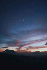 Scenic view of mountains against sky at night