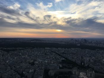 High angle view of townscape against sky during sunset