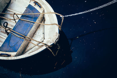 High angle view of boat moored in lake