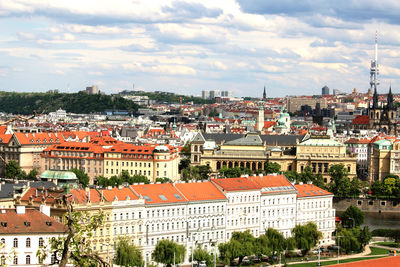 High angle view of townscape against sky