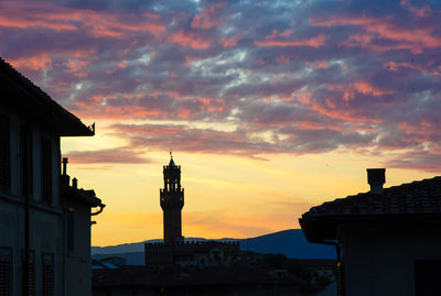 Low angle view of silhouette buildings against sky during sunset