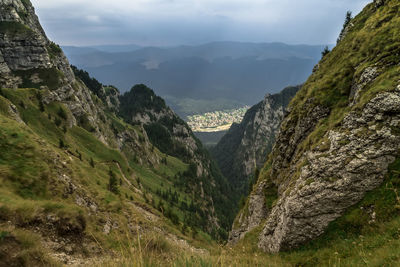 High angle view of mountains against sky