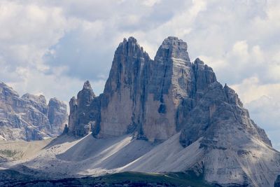 Panoramic view of snowcapped mountains against cloudy sky