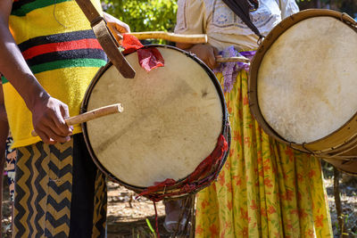 Ethnic and rudimentary drums in a religious festival