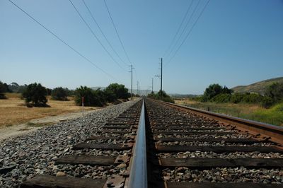 Railway tracks against clear sky