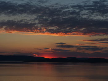 Scenic view of dramatic sky over sea during sunset