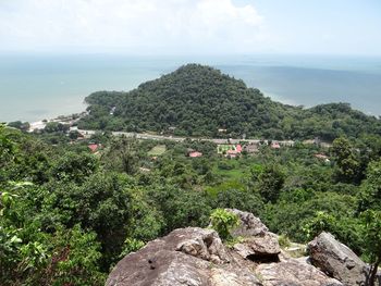 Scenic view of calm sea against clear sky