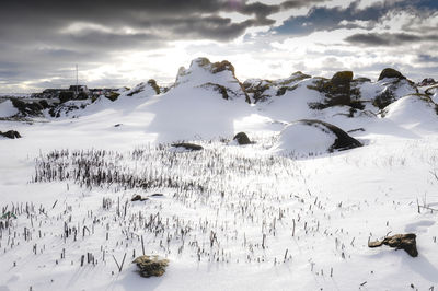 Scenic view of snow mountains against sky