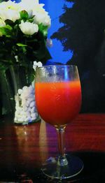 Close-up of cocktail in glass on table