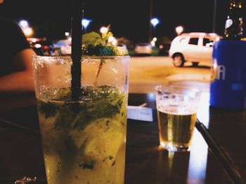 Close-up of beer glass on table