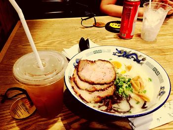 Close-up of served food on table