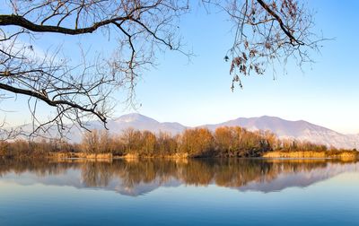 Scenic view of lake against clear sky