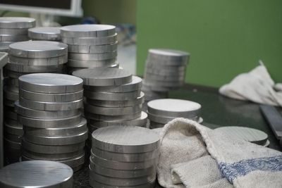 Stack of metals on table in factory