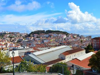 High angle view of townscape against sky