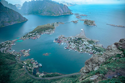 High angle view of boats on sea shore