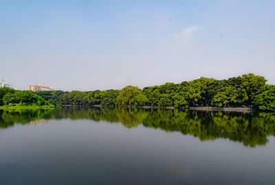 Scenic view of lake against clear sky