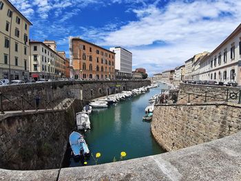 Canal passing through city buildings