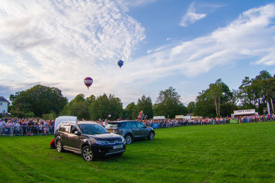 View of hot air balloon against sky