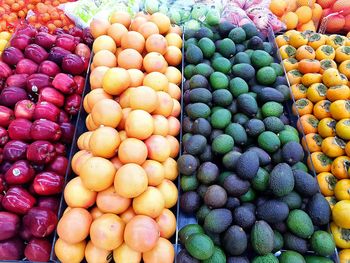 High angle view of fruits for sale at market stall