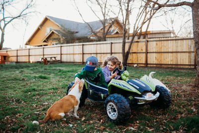 Portrait of dog with dogs on street