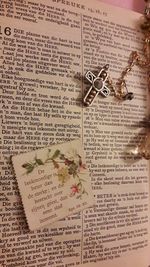 Close-up of text on book