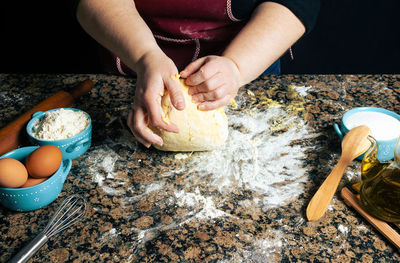 High angle view of person preparing food