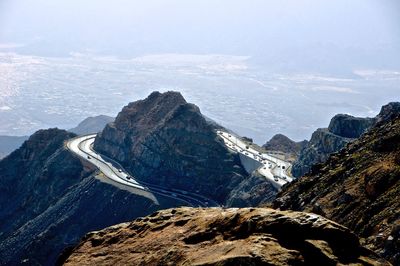 Panoramic view of snowcapped mountains against sky