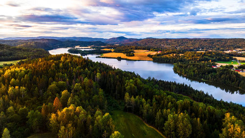 Scenic view of lake and trees against sky