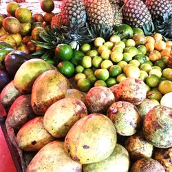 High angle view of apples for sale at market stall