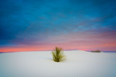 Scenic view of land against sky during sunset