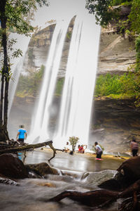 Scenic view of waterfall against fountain