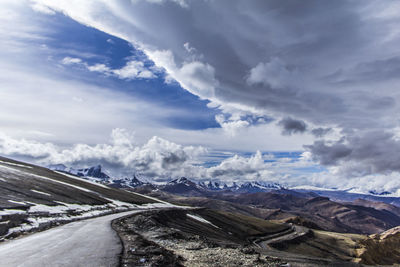 Aerial view of snowcapped mountains against sky