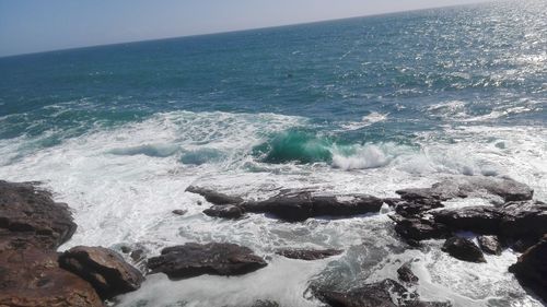 Scenic view of sea against clear sky