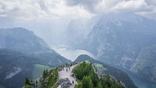 View on beautiful alpine valley with lake from high mountain summit, jenner, germany