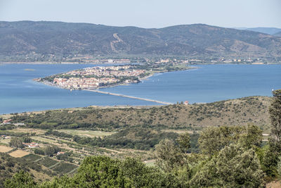 Aerial view of the lagoon of orbetello