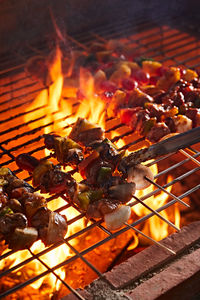 Close-up of meat on barbecue grill