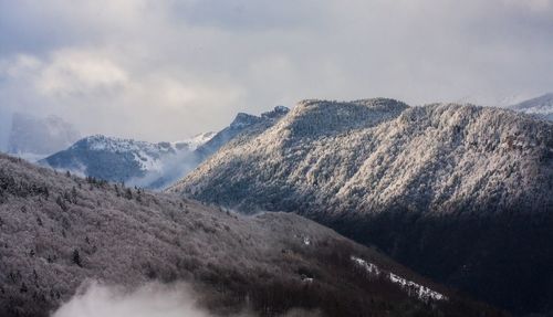 Scenic view of snowcapped mountains against sky