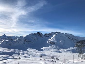 Scenic view of snow covered mountains against sky